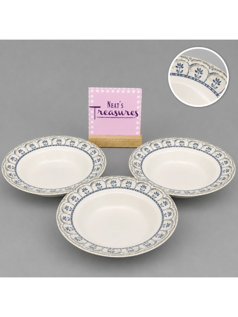 American Atelier FRUIT TOILE 5271 White Floral Rim Porcelain Soup Bowls Set 3